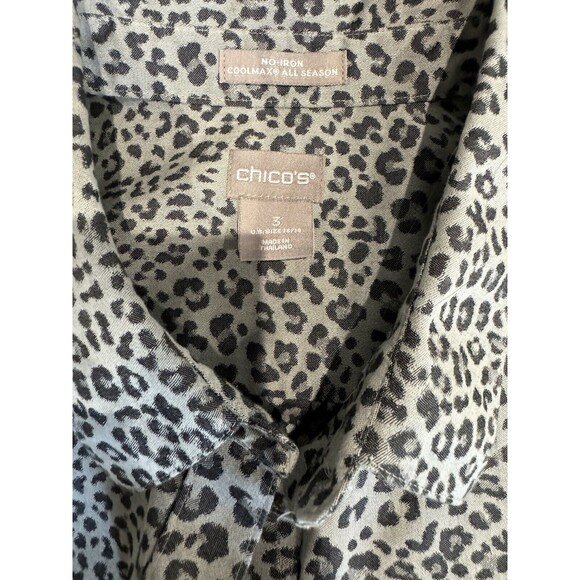 Chicos Womens Shirt Gray Leopard Print Coolmax Long Sleeve Button Up Size 3 - Picture 3 of 4